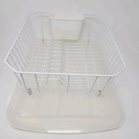 Vtg Rubbermaid Coated Wire White Dish Drying Rack Drainer 1H92 Clear Mat 1S04 - Picture 2 of 16